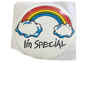 Vintage I'm Special Rainbow Sticker Decal Clouds Round 2.5" Gay Pride